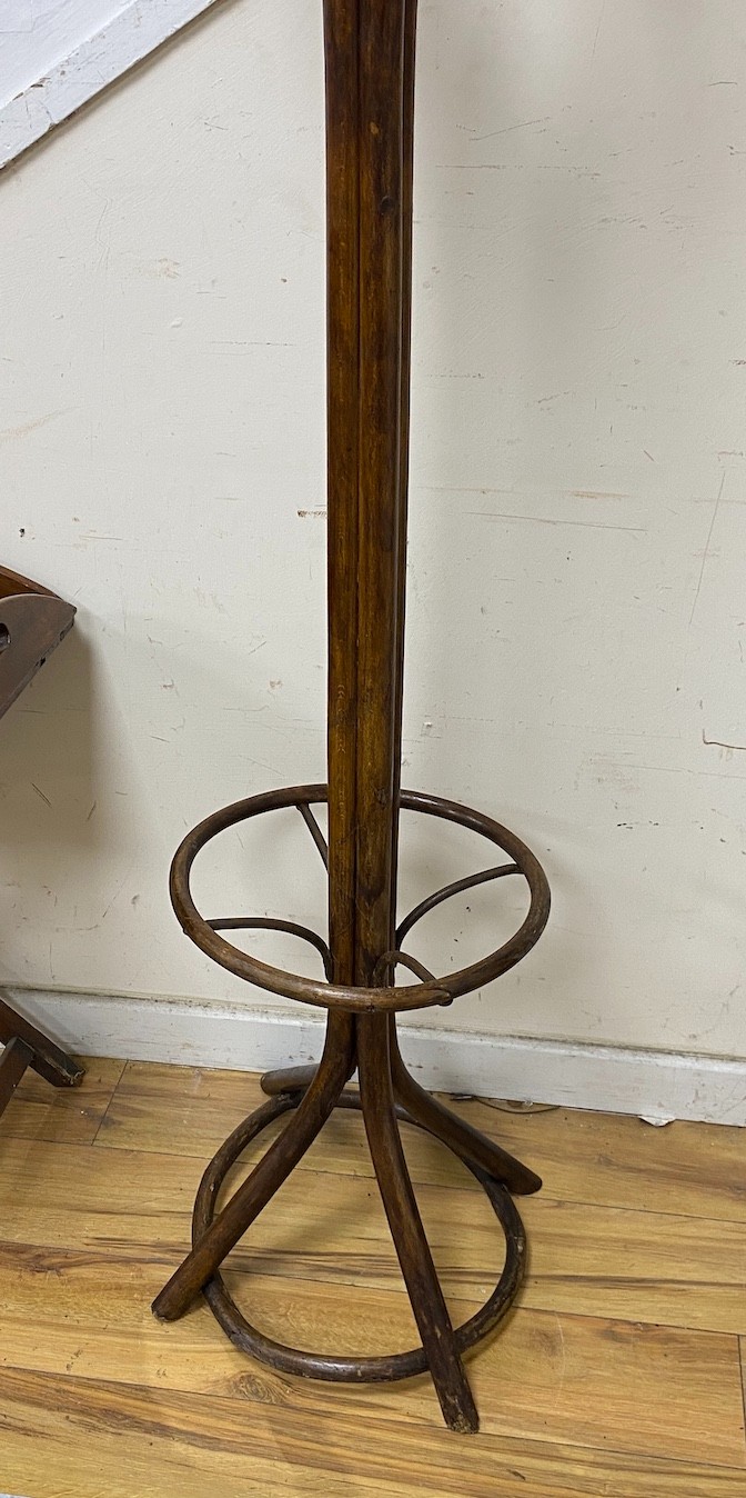 An early 20th century bentwood hat, coat and stick stand, height 184cm